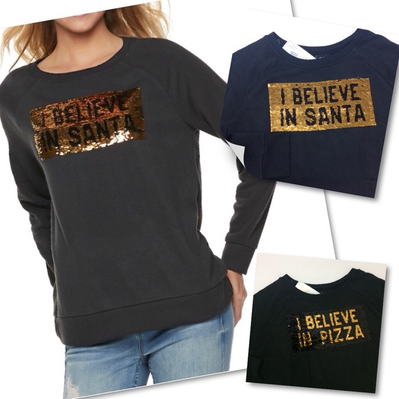 Made Right Sweaters - Made Right “I Believe in Santa/Pizza” Sweatshirt Christmas